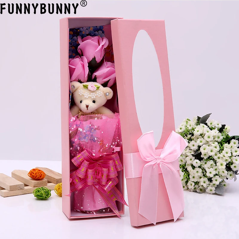FUNNYBUNNY I Love You Голубой букет с цветами ароматизированные мыльные розы милый
