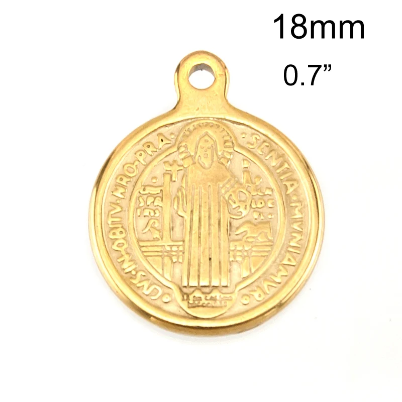 18mm 1 Loop gold Risul Сан-Бенито отец маленькие подвески в орден Святого Бенедикта бирок нержавеющей стали круглый 1/2/3 подвески-Петли 10 шт - Окраска металла: 18mm 1 Loop gold