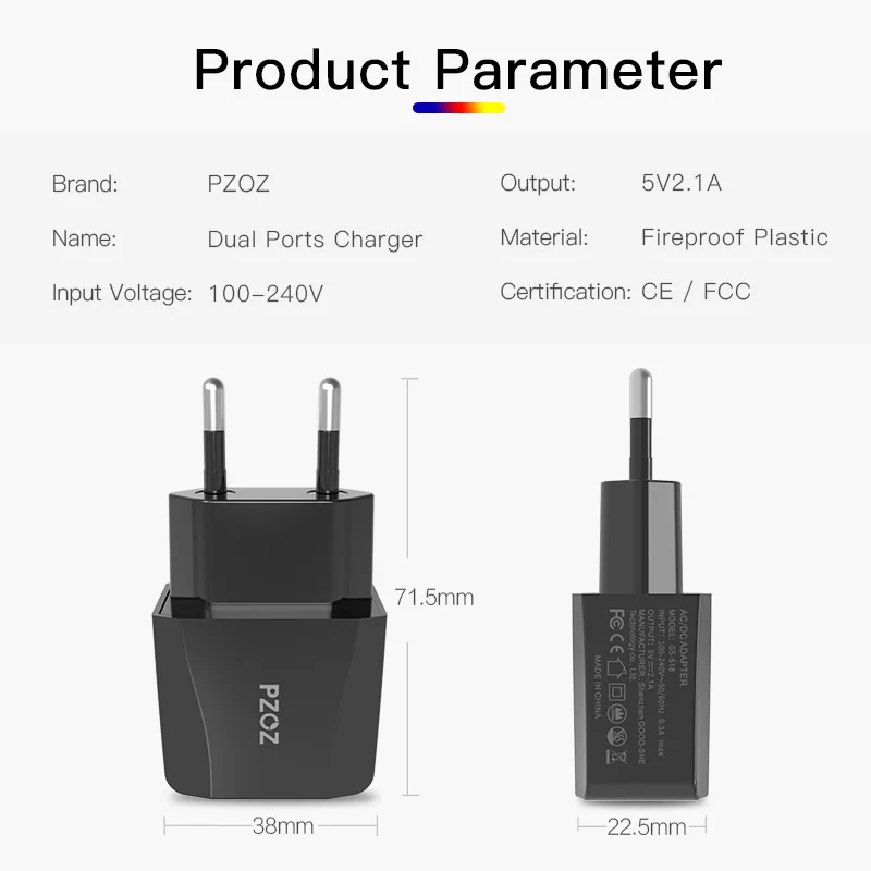 PZOZ двойной Usb зарядное устройство адаптер 2a 5v Путешествия портативное настенное