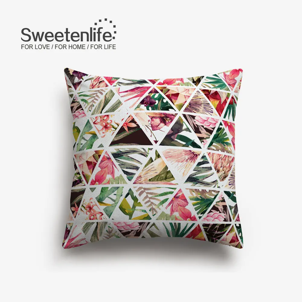 Sweetenlife креативная Подушка с принтами листьев крышка 45x45 см и 50x50 см подушка для сиденья многоцветный белый льняной Бросок Наволочка Прямая - Цвет: SL0038