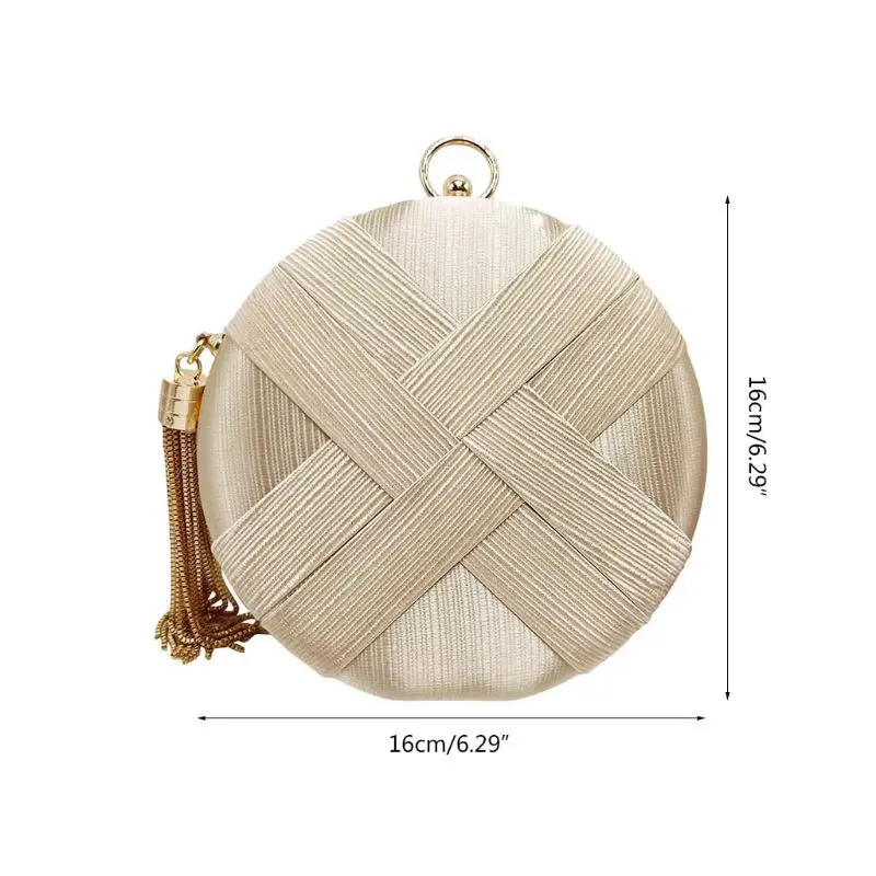 Женские круглые атласные вечерние клатчи сумочки с кисточкой и подвеской для