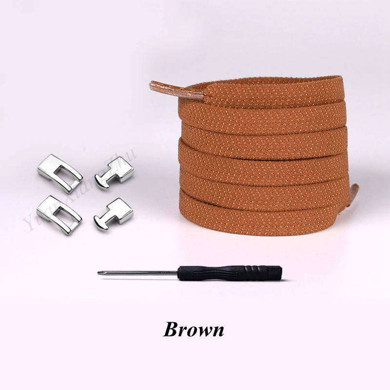 Brown 1 пара Новых эластичных шнурков с перекрестной пряжкой 1 секунда быстро не завязываются шнурки для обуви дети взрослые унисекс кроссовки шнурки ленивые шнурки - Цвет: Brown