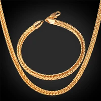 kpop men chain necklace bracelet jewelry sets new trendy yellow gold color simple chains fashion mens jewelry s140