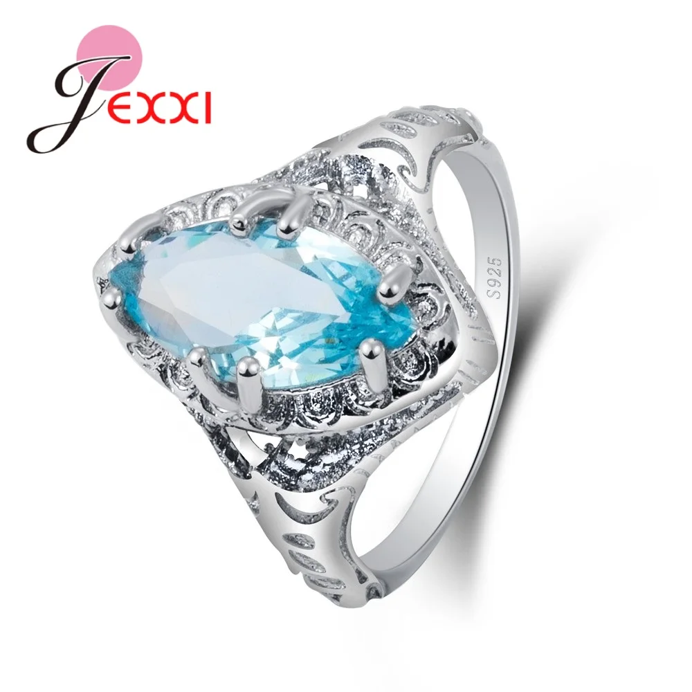 Женское кольцо с синим кубическим цирконием кольца из 100% серебра блестящим