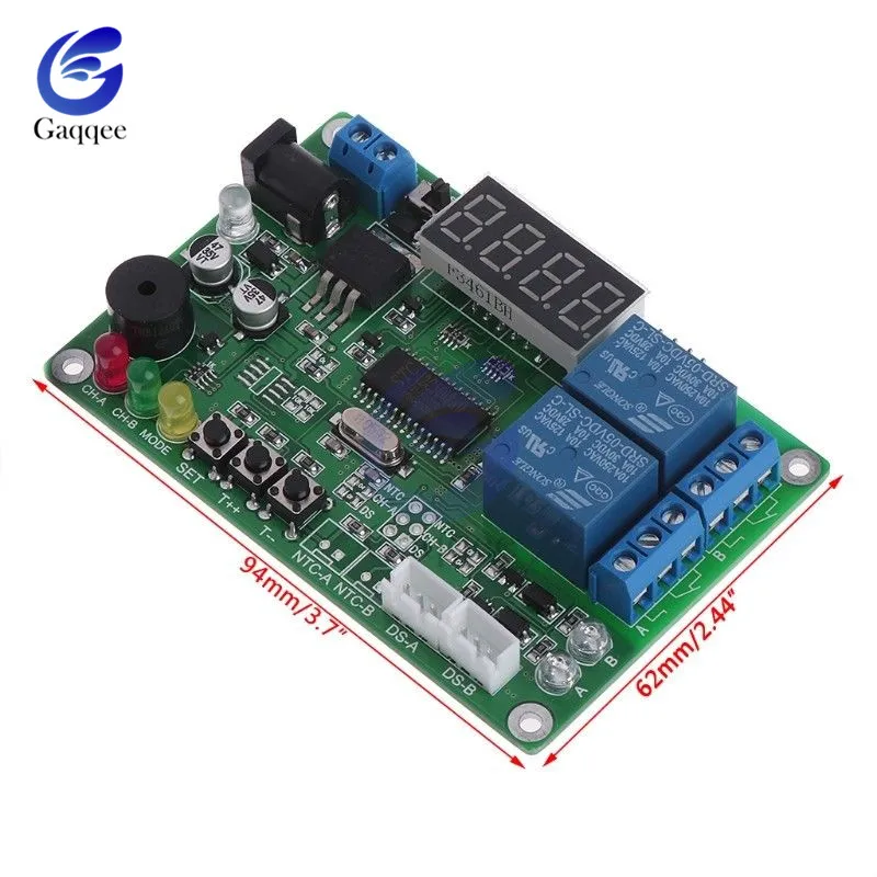DC 5-24V 12V 2-CH Высокоточный светодиодный цифровой дисплей интеллектуальный регулятор температуры Термостат Термометр с 2 зондом