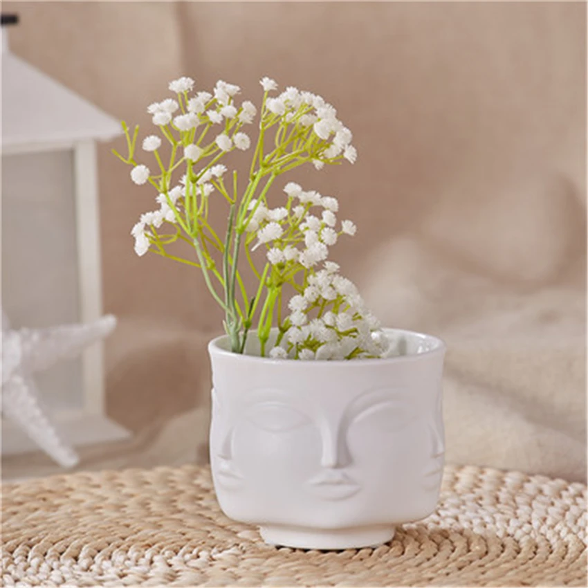 

Ceramic Vase Porcelain Flower Pot Face Shape Designs Planters Golden Black White Succulent Planters Home Decoration Accessories