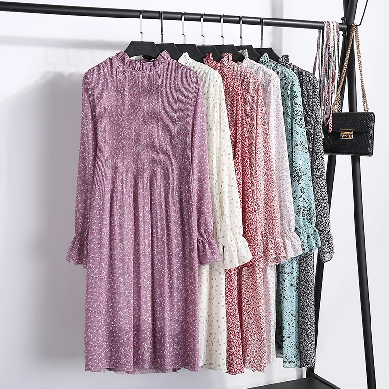 Шифоновое женское платье с расклешенным рукавом высокой талией | Женская одежда