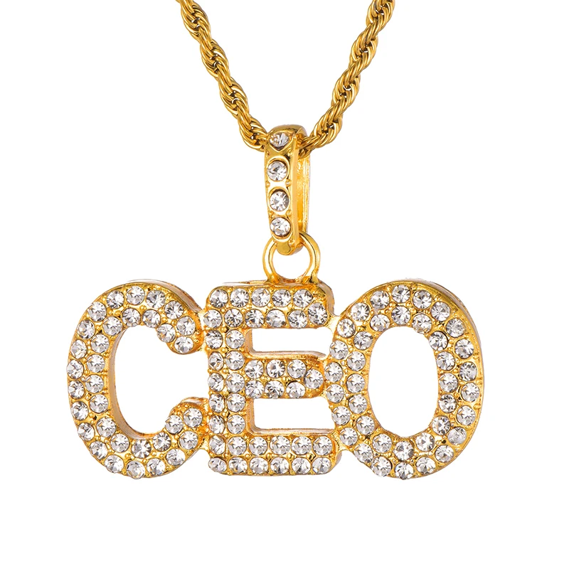 Хип-хоп полностью со стразами слова из букв CEO Bling Iced Out веревка подвески на