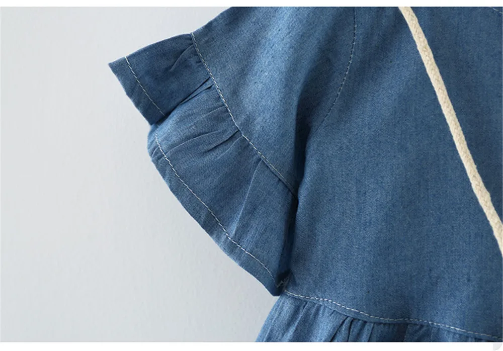 Милое джинсовое платье для маленьких девочек кружевное принцессы с рукавами и