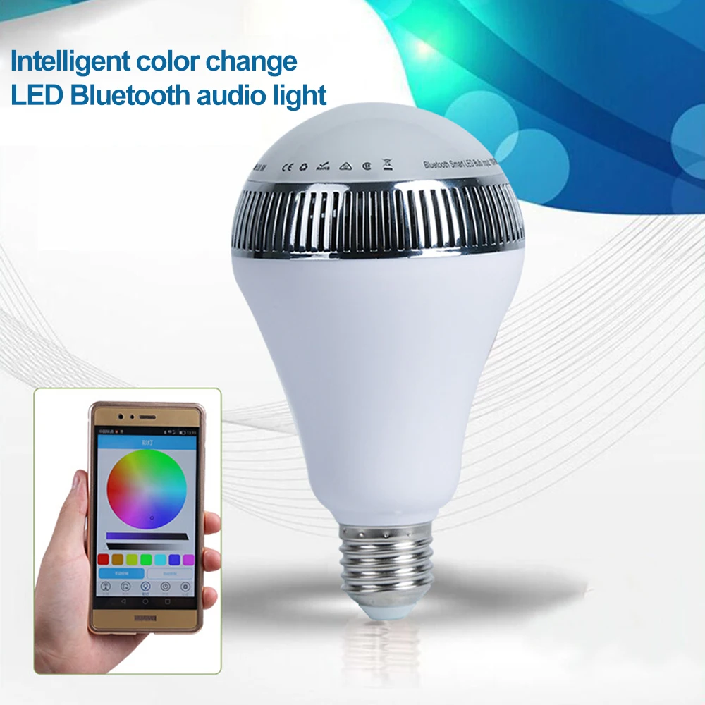 Умный RGB E27 лампочка Bluetooth 4,0 аудио колонки лампа с регулируемой яркостью светодиодный беспроводной музыкальный лампочка светильник изменение цвета через приложение WiFi управление