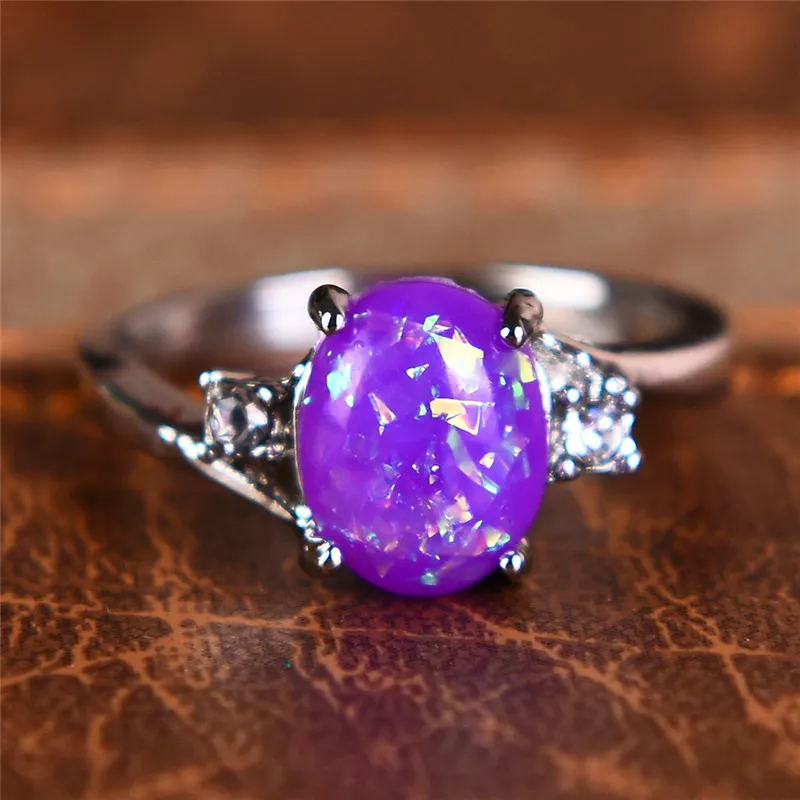 Purple Бамос женский синий/белый/фиолетовый/зеленый/розовый опал камень кольца 925 серебро Заполненные ювелирные изделия Свадебные обручальные кольца для женщин Новинка - Цвет основного камня: Purple
