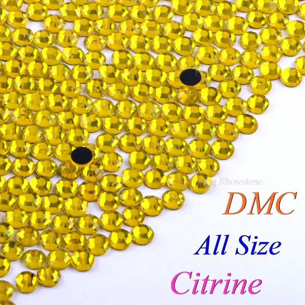 DMC Citrine SS6 SS10 SS16 SS20 SS30 стеклянные кристаллы стразы с горячей фиксацией Стразы