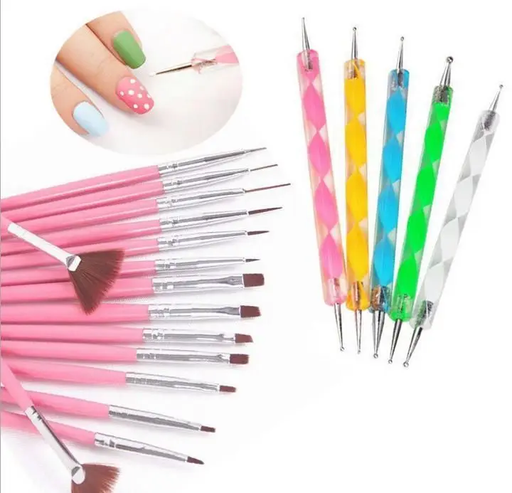 20 шт./компл. набор для дизайна ногтей точечная ручка рисования кисть лака Кисть