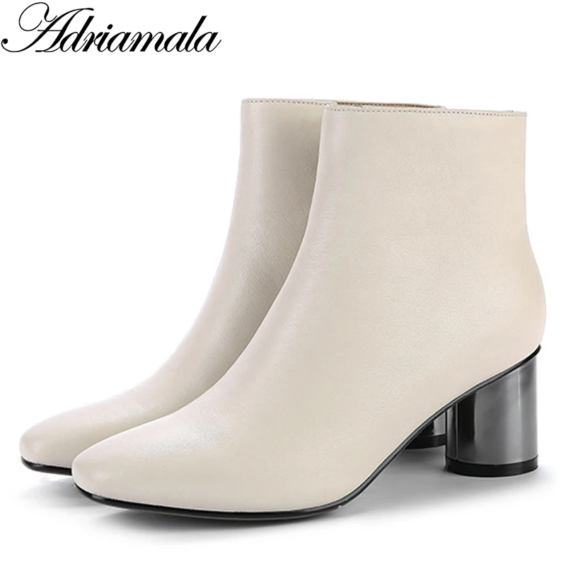 Осень Модная обувь на высоком каблуке Ботильоны для женщин 2017 г. квадратный носок