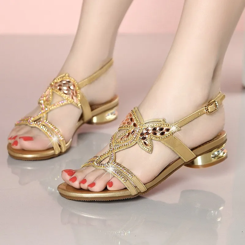 

2020 New Brand Design Summer Ladies Sandals Shoes Bling High Heels Open Toe Crystal Rhinestone For Women Party Shoes C0005