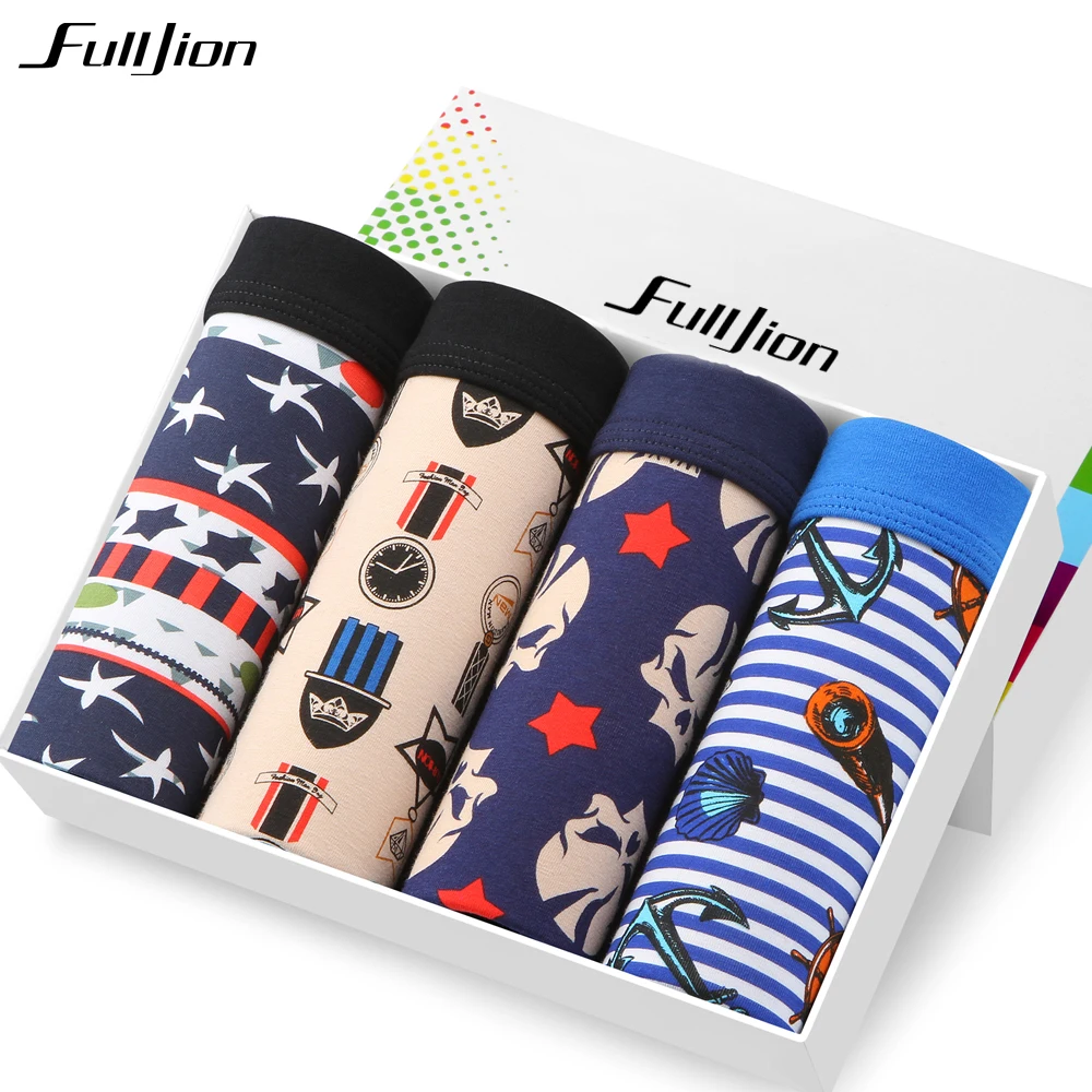 Fulljion 4 шт./лот мужские трусы боксеры хлопковые с принтом мужское нижнее белье