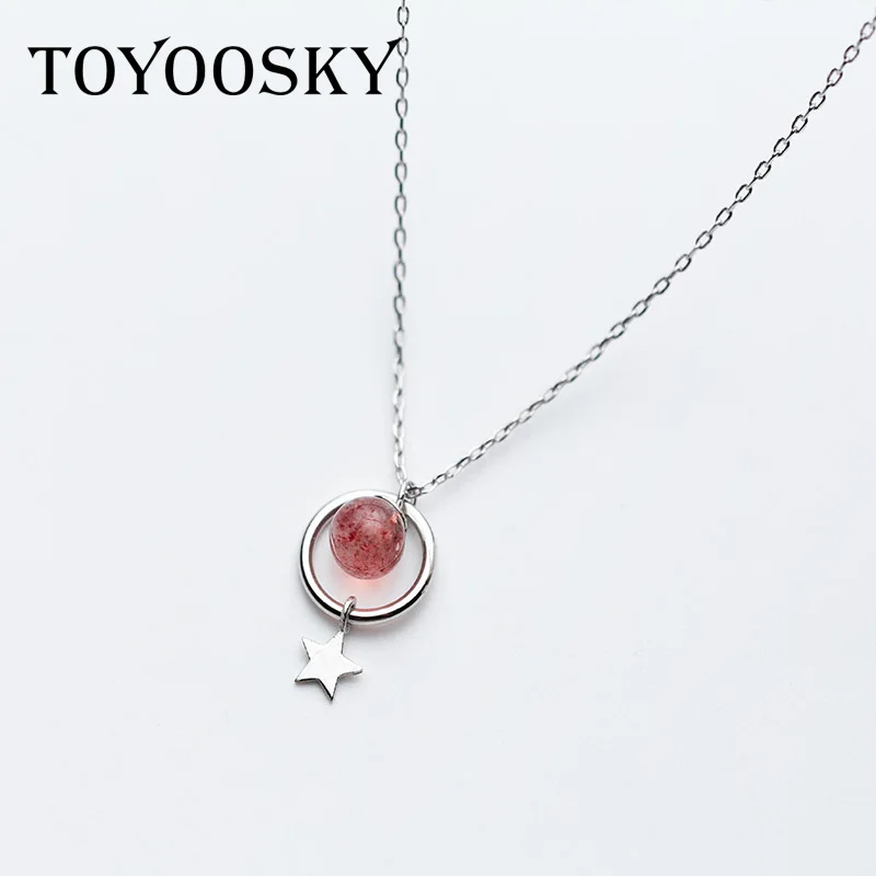 

New Arrival 925 Sterling Silver Star Necklace Strawberry Crystal Necklace Pink Clavicle Chain Fashion Jewelry for Women Girls