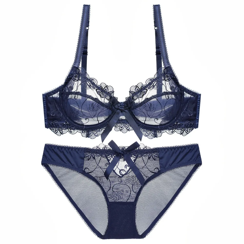Girls Underwear Underwire Ultra-Thin Transparent Embroidery Breathable Sexy Ladies Bra Set Women'S Intimates | Женская одежда