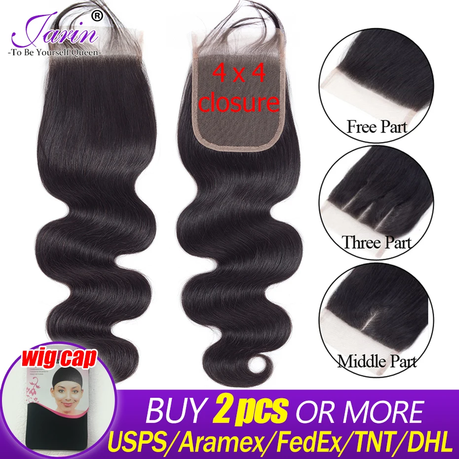 Lace Closure 4x4 Brazilian Body Wave Remy Hair Natural Color Free Middle Three Part 100% Human Can Do Wigs For Black Women | Шиньоны и