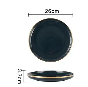 10 inch dark blue Роскошный керамический набор посуды однотонного темно-синего или розового цвета: обеденная тарелка+ тарелка с акцентом+ миски+ ложка золотого цвета - Цвет: 10 inch dark blue