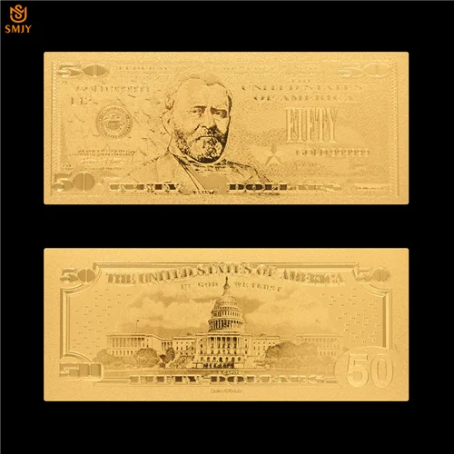 1875 США сувенир Золотая банкнота$1000 доллар цвет Позолоченные деньги бумажная банкнота для сбора - Цвет: 50 Dollar(G)
