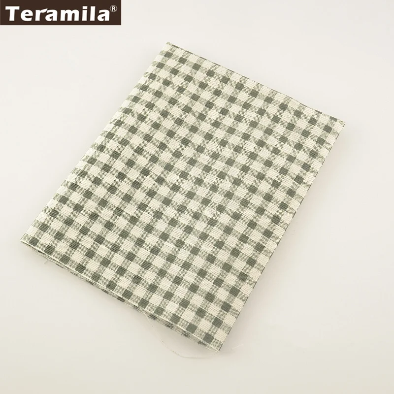 Светло зеленый проверяет 100% хлопок лен Ткань Материал ткань для сумки Подушка