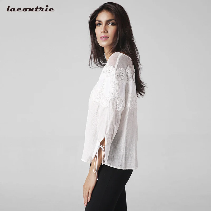 Осень Вышивка выдалбливают сплошной рубашка с круглым вырезом три четверти