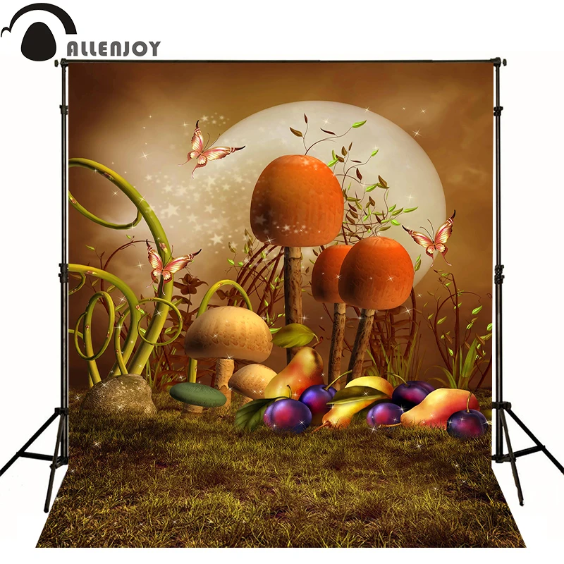 

Фон Allenjoy для фотосъемки с Луной, бабочкой, лугом, грибами, детские тканевые обои для фотосъемки мальчиков