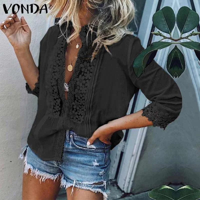 Женская блузка с цветочным принтом VONDA винтажная офисная большого размера