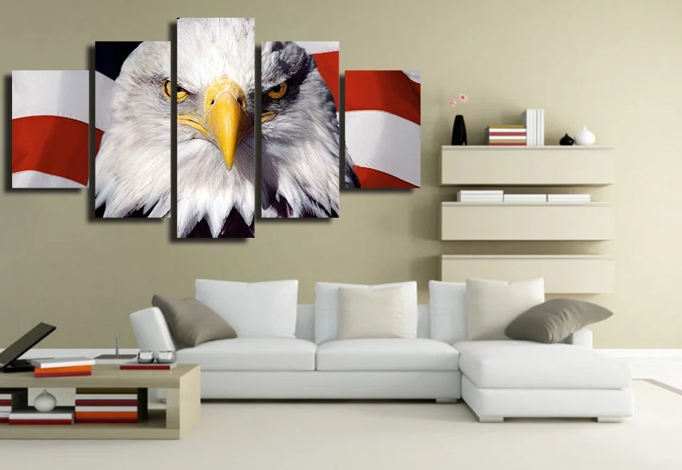 HD печать 5 шт. bald eagles американский флаг холст настенная живопись современный
