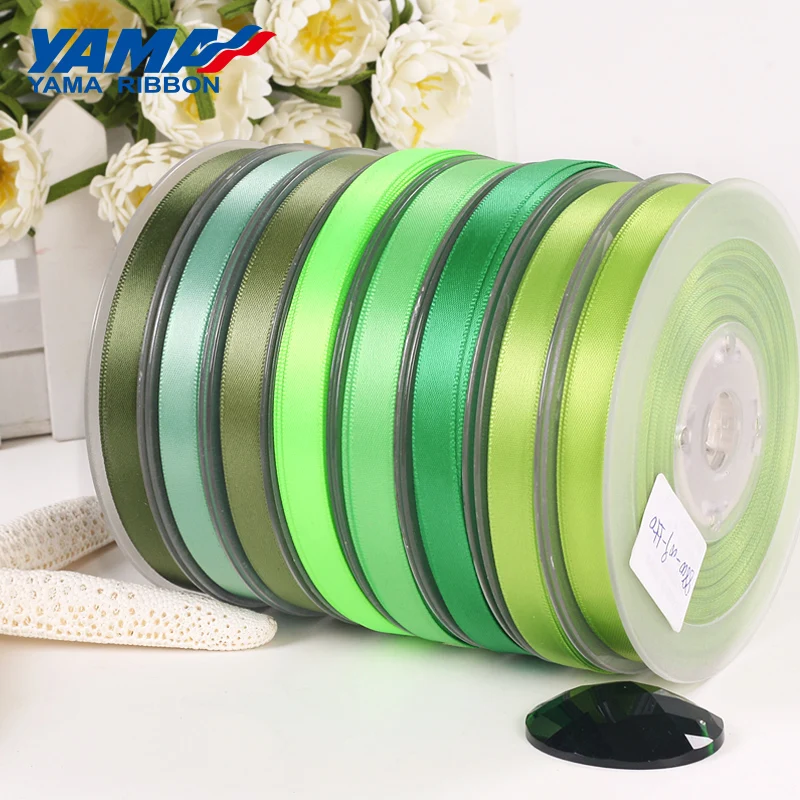 YAMA 25 28 32 38 mm 100yards/lot Double Face Satin Ribbon Light and Dark Green for Party Wedding Decoration Handmade Rose Flower