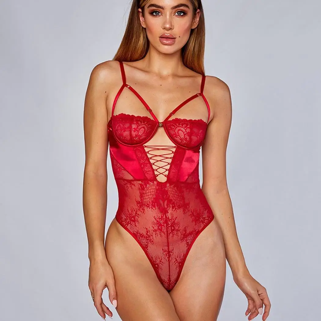 Women Crossing Straps Sleeveless Backless Lace Sexy Bodysuit One-piece Lingerie | Teddies &amp Bodysuits