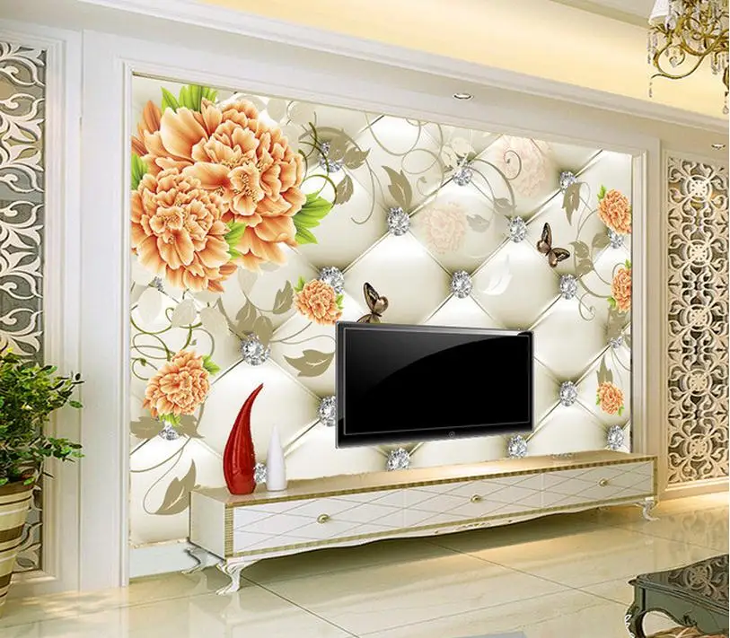 3D обои на заказ роспись красоты нетканые ручная пион мягкая упаковка фон