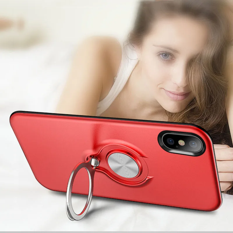 Phone Case For iPhone XS MAX XR X Luxury Finger Ring Holder 6 6S 7 8 Plus Solid Color Hard Kickstsand Cover | Мобильные телефоны и
