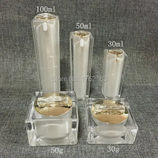 30 г банки жемчужная белая акриловая Квадратная бутылка для крема с крышкой в