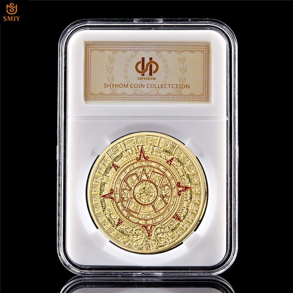 

Ancient Mexican Mayan Aztec Calendar Prophecy Culture Gold Plated Metal Challenge Token Euro Coin Collectibles W/PCCB Holder