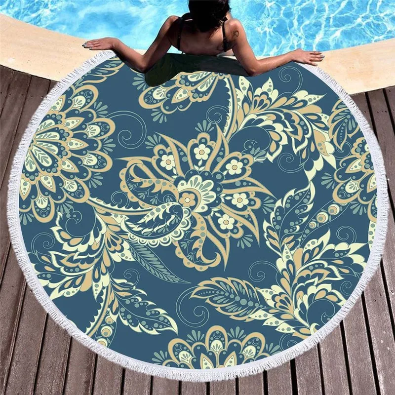 Индийская Мандала пляжное полотенце для женщин бохо стиль Лотос круглый мягкий