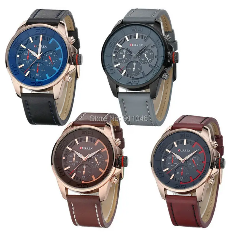 Часы CURREN 8187 из натуральной кожи аналоговый дисплей японский механизм новинка 2016 |