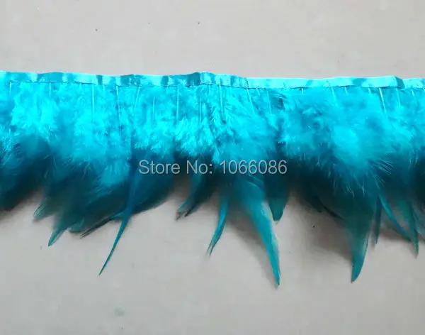 

Free Shipping 10Meters/lot Light Blue Rooster Hackle Feather Trims 8-13cm width Saddle Feather Ribbons Chicken Feather trimming