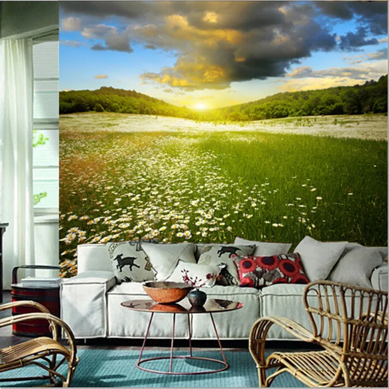 3D фрески на заказ Подсолнухи И пастбища пейзаж природные обои для гостиной