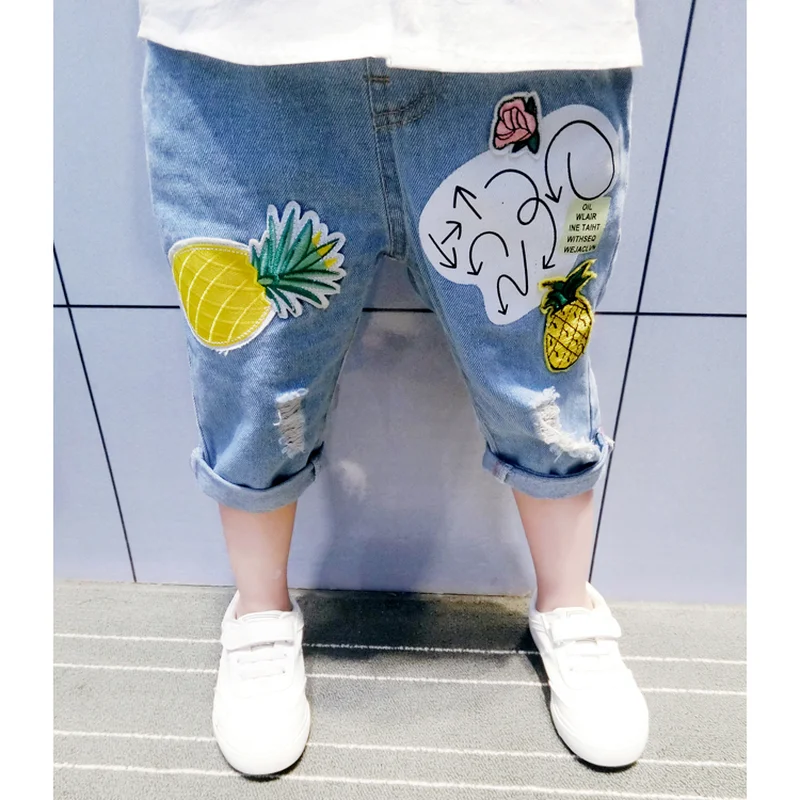 Летние джинсы до щиколотки AD с ананасами для мальчиков и девочек детские брюки