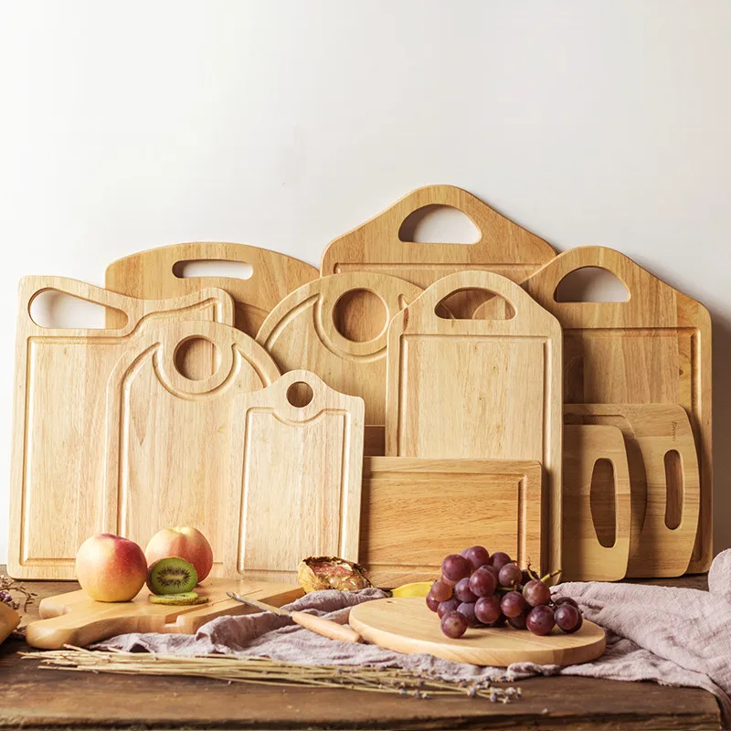 

Natural Wood Cutting Boards Creative Antibacterial Rubber Wood Chopping Block Eco-Friendly Handmade Fruits Tray Baby Food Plate