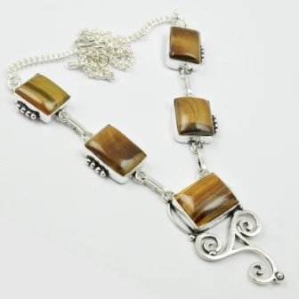 

Tiger Eye Necklace Silver Overlay over Copper, 44 cm, N2389
