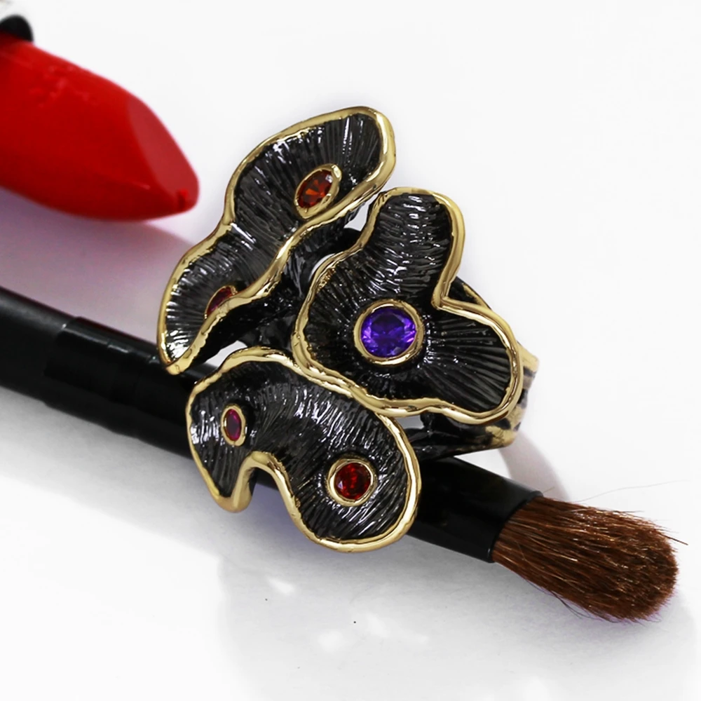 DC1989 Special New Colors Rings For Women Flower Engagement Ring Gold& Black Plated Environmental Friendly Material Lead Free