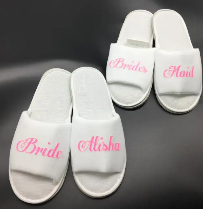 

customize pink Wedding Bridesmaid maid of honor mother of the bride Slippers Hen weekend Bachelorette Spa Slippers party favors