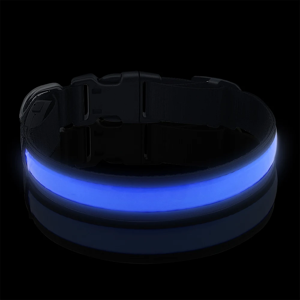 Светодиодный ошейник для собак с зарядкой от USB, светится в темноте - Цвет: Blue