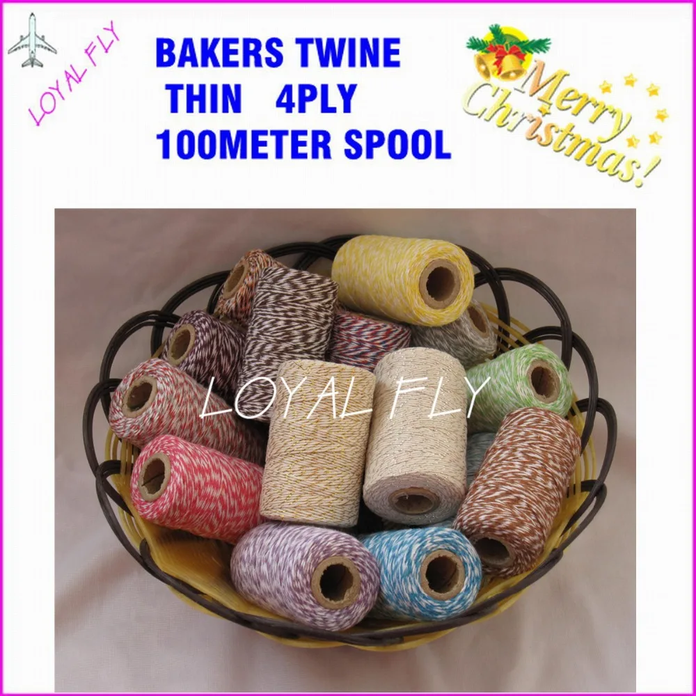 

22pcs/lot Bakers twine thin 4ply 100m/spool,22 color can choose, divine twine, cotton twine used in party, gift,envelop packing