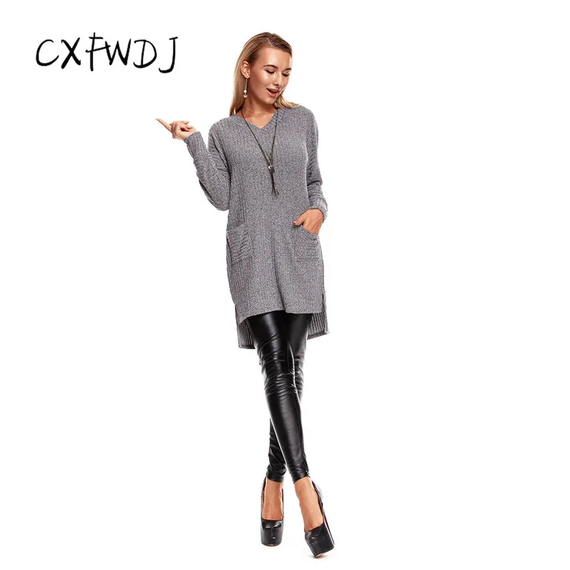 2018 женские осенние и зимние Новые Топы с v образным вырезом длинным рукавом