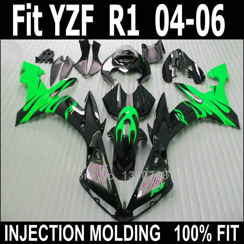 

Injection molding free customize fairing kit for Yamaha YZF R1 04 05 06 green black fairings set YZFR1 2004 2005 2006 LV40