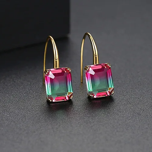 gold color plated Простые висячие серьги квадратной формы с фианитом голубого цвета для женщин, модные вечерние серьги для свиданий, рождественский подарок - Окраска металла: gold color plated